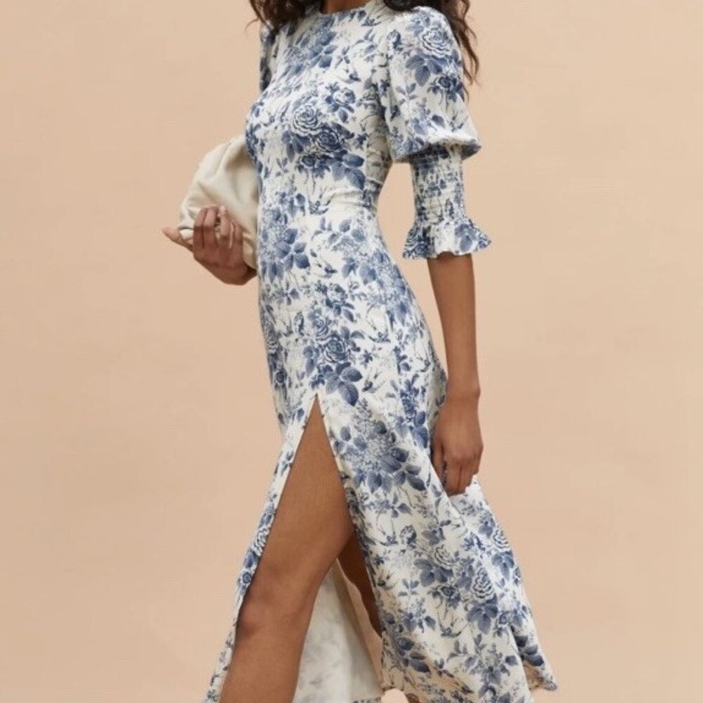 Reformation Women’s Carolena Midi Dress In Pompadour Blue & White Size 4